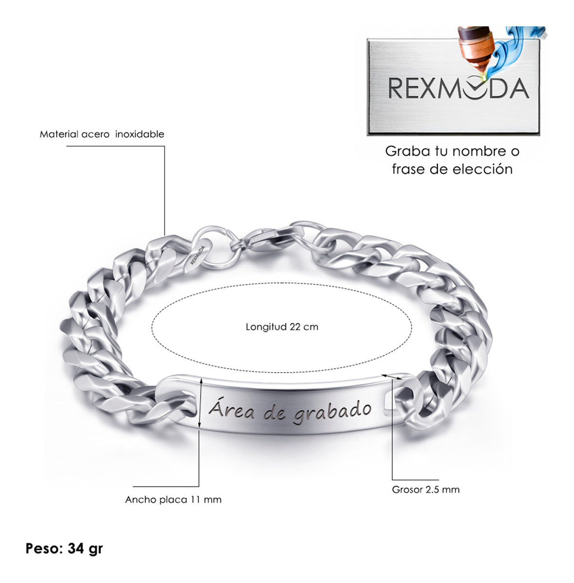 Pulsera Esclava Personalizada Mensaje Inoxidable Rexmoda