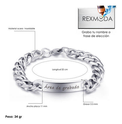 Pulsera Esclava Personalizada Mensaje Inoxidable Rexmoda