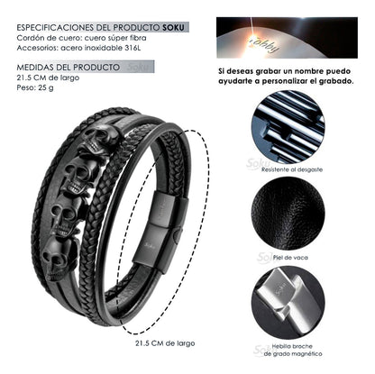 Soku Pulsera Personalizada Calavera Inoxidable Micro Piel
