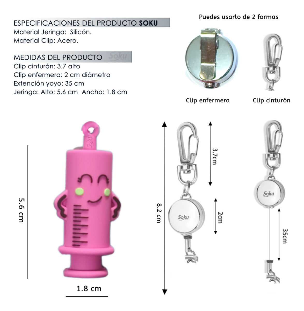 Soku Llavero Yoyo Rompe Ampolletas Jeringa Enfermera Color Fucsia