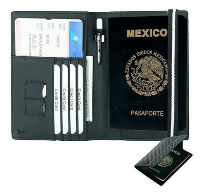Cartera Billetera Viaje Pasaporte Piel Genuina Antirobo Rfid