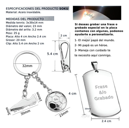 Soku Llavero Personalizado Balon Futbol Tenis Inoxidable