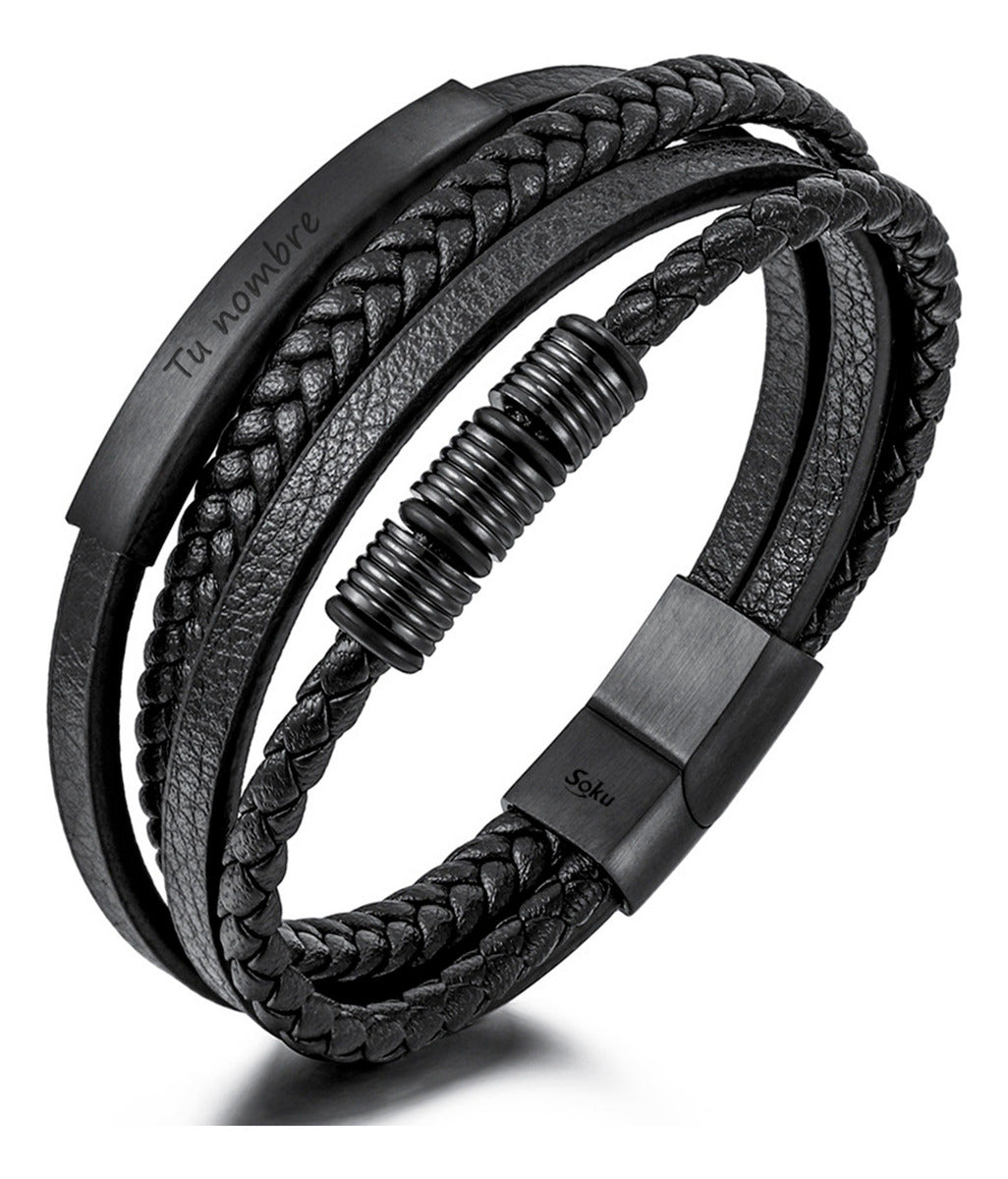 Soku Pulsera Piel Personalizada Acero Inoxidable Titanio