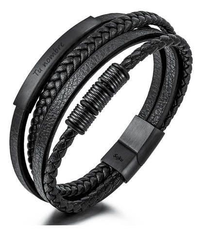 Soku Pulsera Piel Personalizada Acero Inoxidable Titanio
