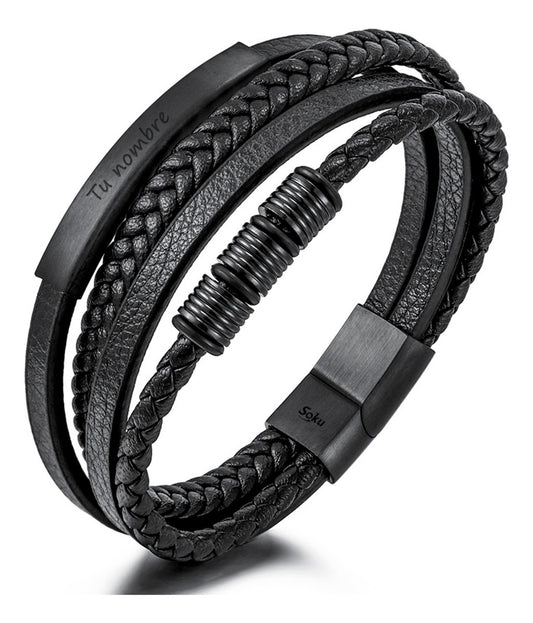 Soku Pulsera Piel Personalizada Acero Inoxidable Titanio