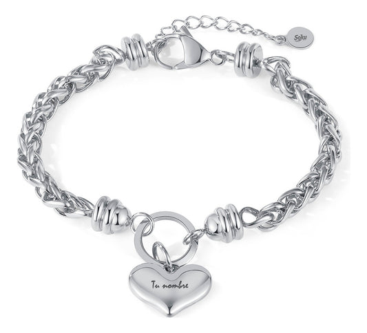 Soku Pulsera Corazon 3d  Personalizada Grabado Acero Titanio