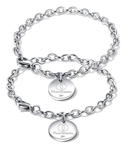 Pulseras Duo Personalizadas Grabado Parejas Acero Titanio