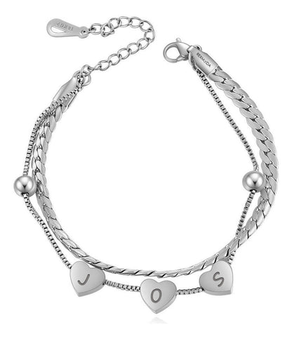 Soku Pulsera Grabado Corazones Nombre Iniciales Inoxidable