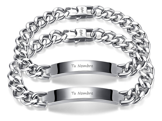 2 Pulseras Personalizada Parejas Acero Titanio De Por Vida