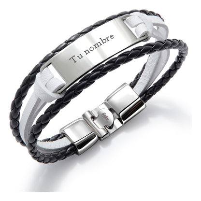 Pulsera Hombre Personalizada Grabado Vintage De Piel Titanio