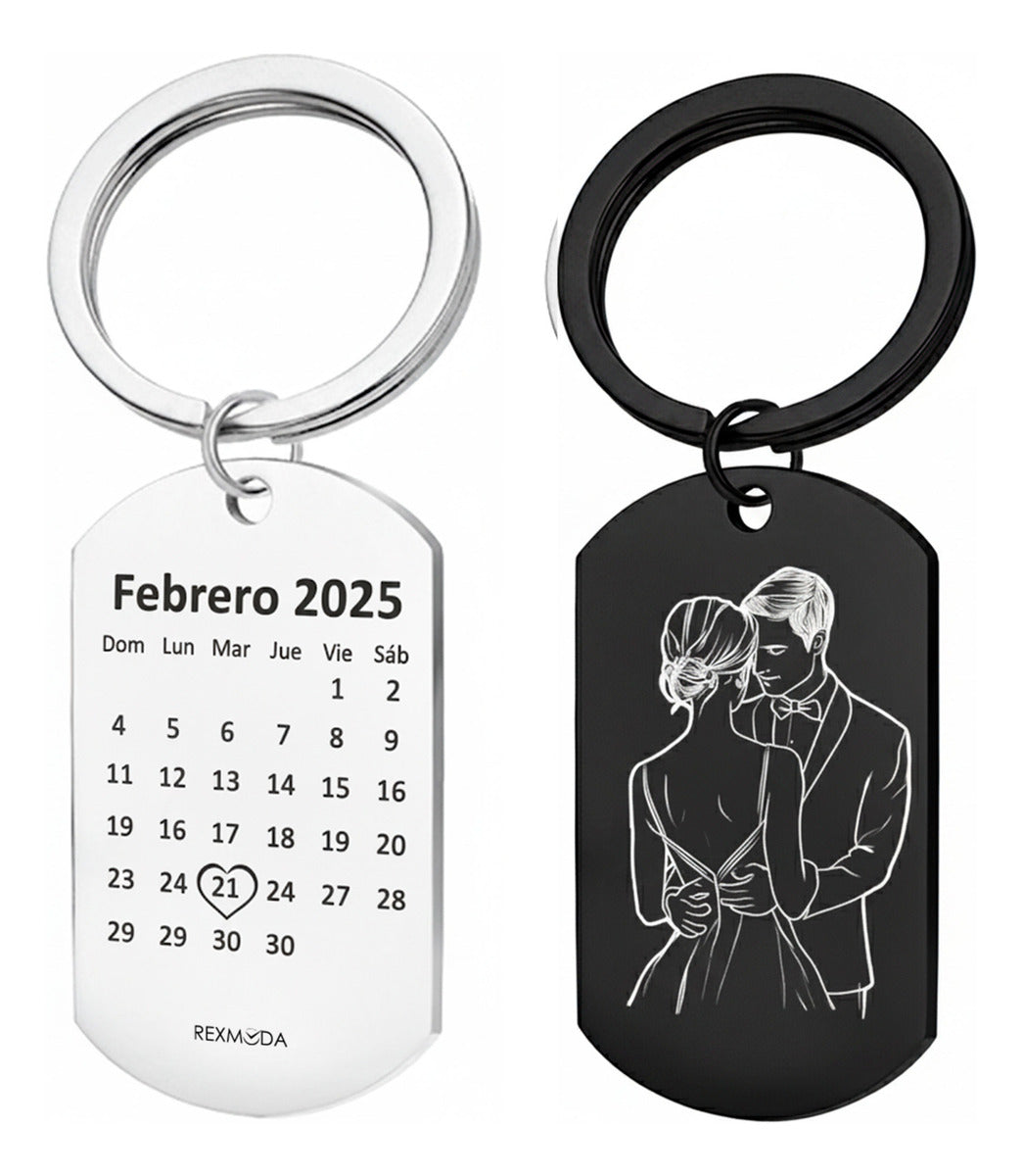 2x Llaveros Personalizado Parejas Aniversario Inoxidable