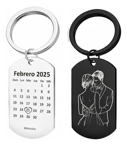 2x Llaveros Personalizado Parejas Aniversario Inoxidable