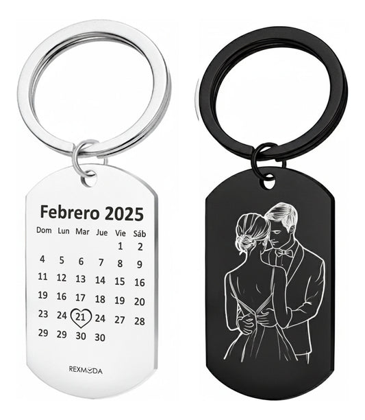 2x Llaveros Personalizado Parejas Aniversario Inoxidable