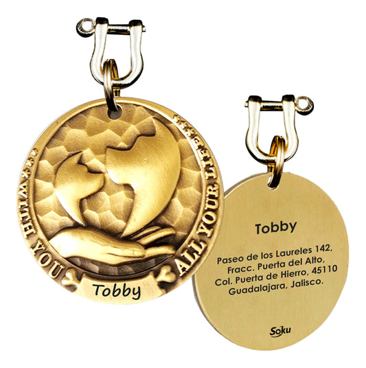 Soku Placa Perro Familia Personalizada Bronce Real Dorado