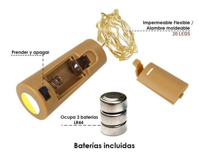 3x Serie Luces 20 Led Botella Corcho Botella