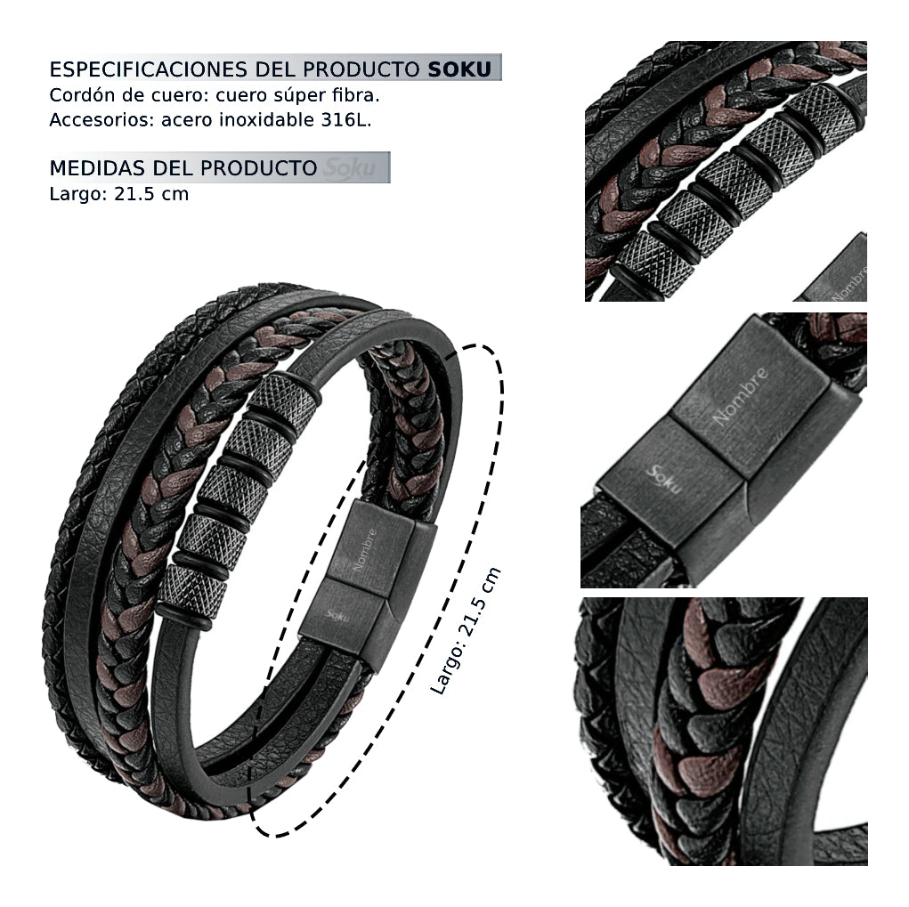 Soku Pulsera Personalizada Inoxidable Titanio Micro Piel