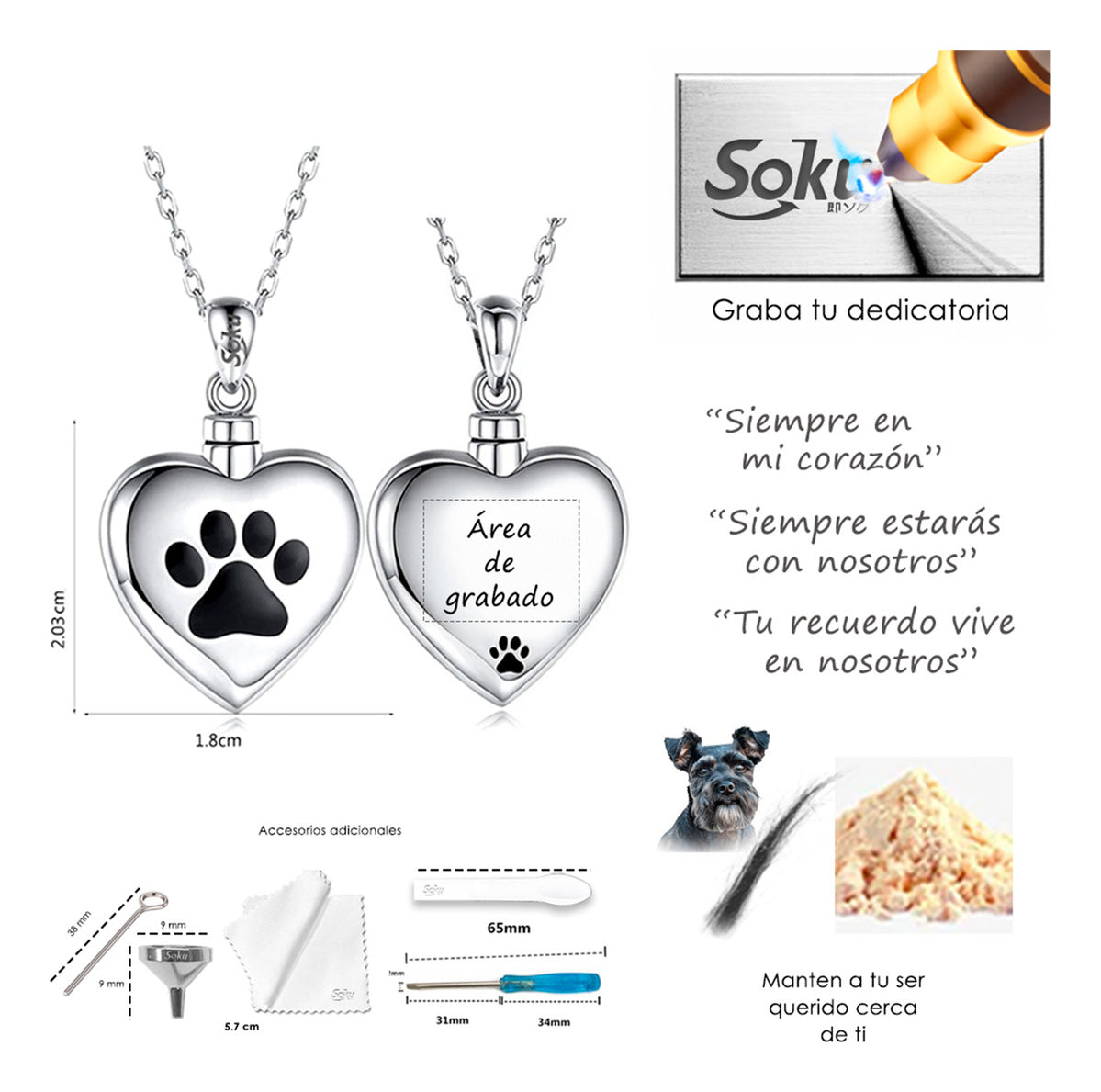 Soku Dije Personalizado 3d Corazon Huella Cenizas Perro Gato