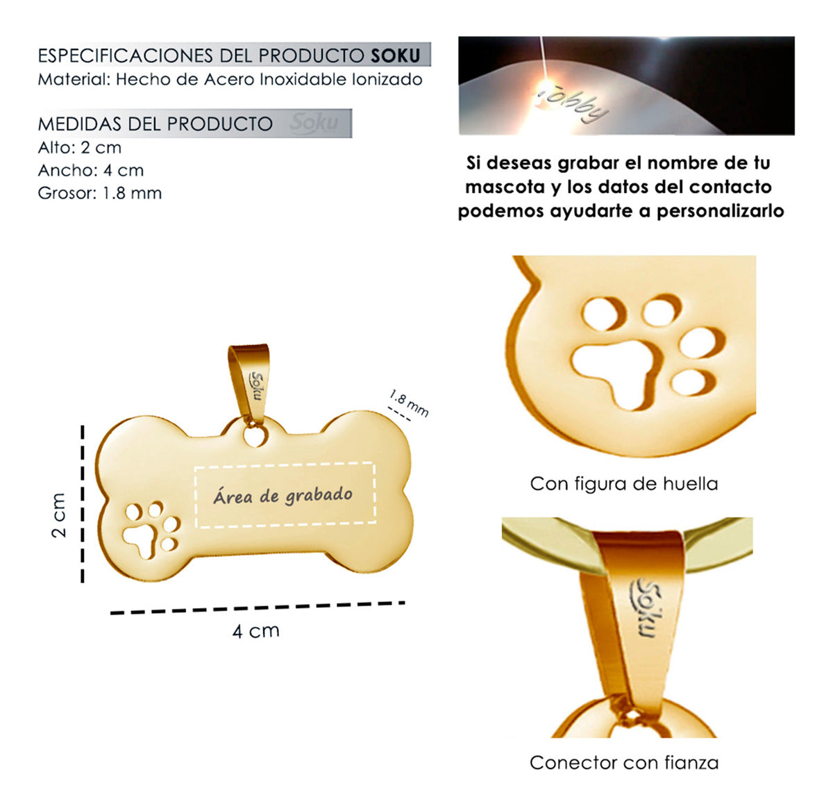 Soku Placa Personalizada Perro Huella Gato Tag Inoxidable