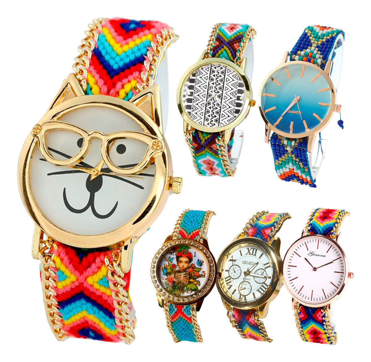 6 Reloj  Etnico Mujer Mayoreo Metal Cristal Proveedor Lote