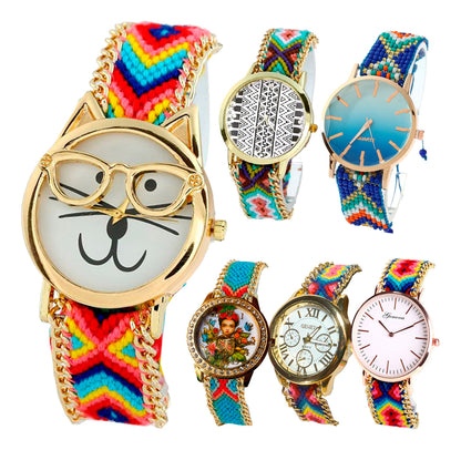 6 Reloj  Etnico Mujer Mayoreo Metal Cristal Proveedor Lote