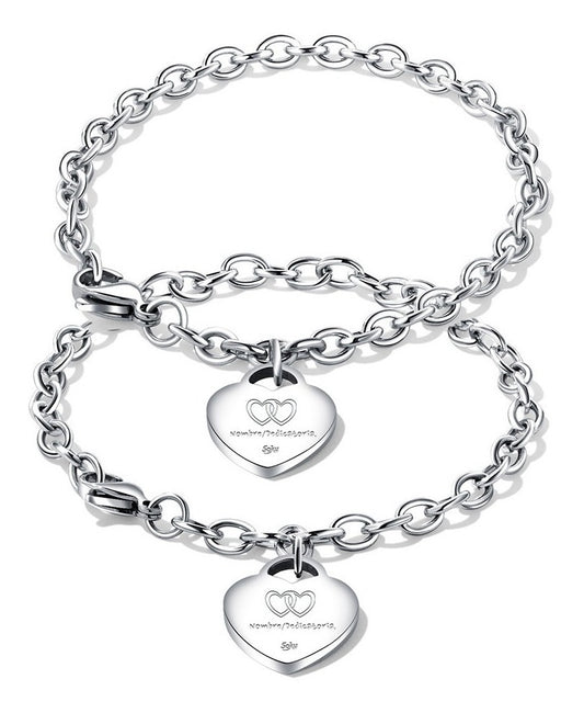 Pulseras Duo Personalizadas Grabado Parejas Acero Titanio