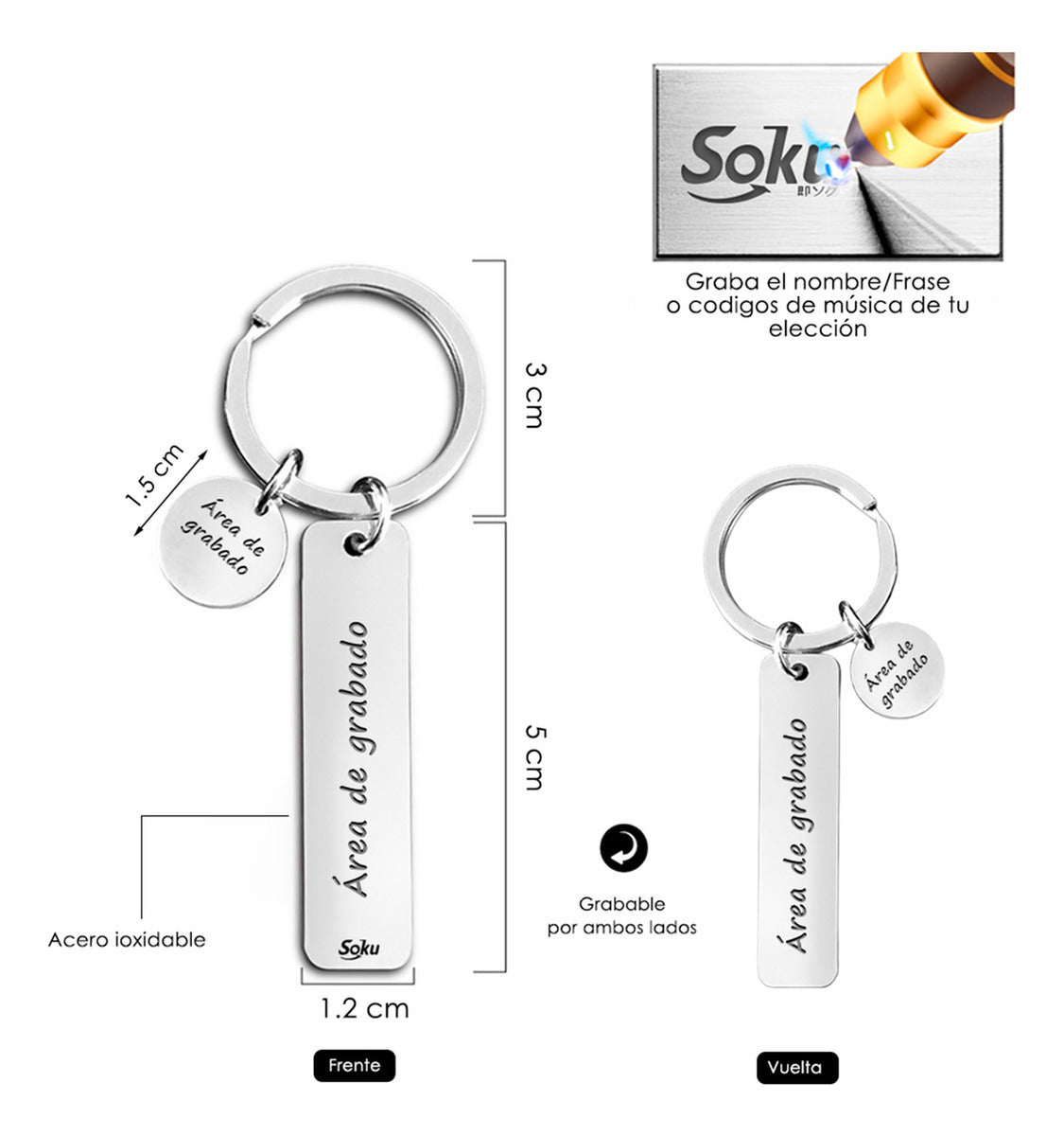 2x Llaveros Pareja Personalizado Spoti Inoxidable Dura Vida