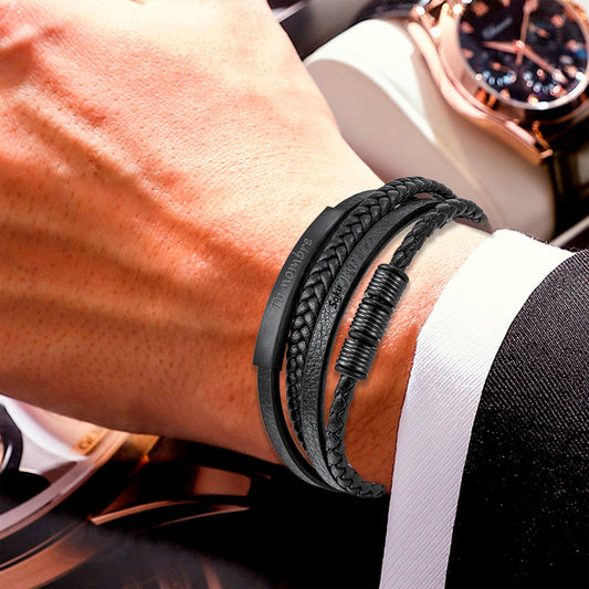 Pulsera Piel Personalizada Acero Inoxidable Titanio