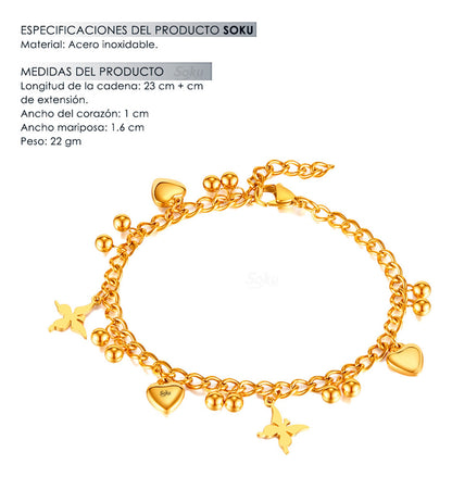 Soku Tobillera Personalizada Grabado Corazones Acero Titanio