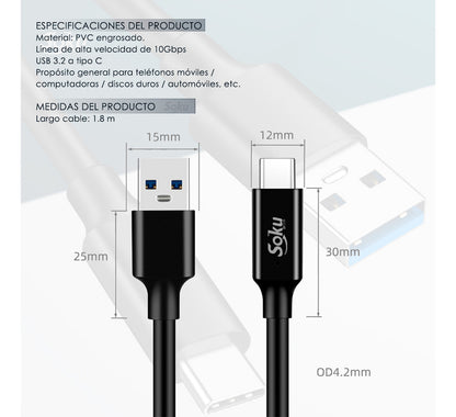 Soku Cable Usb 3.2 A Tipo C  P 3a 60w 10gbps Para Samsung