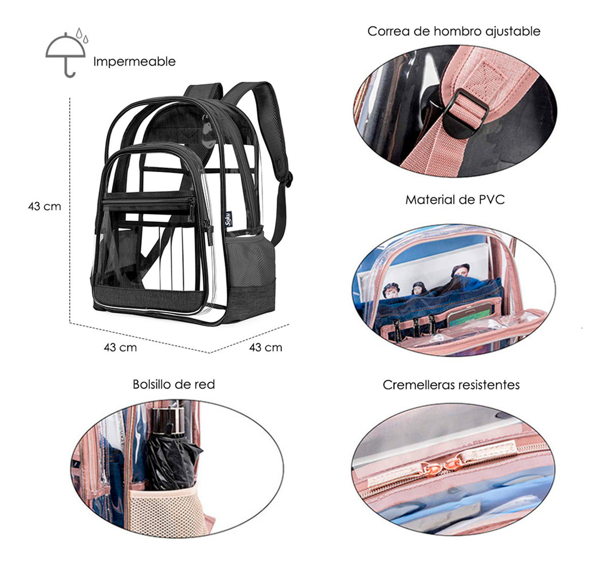 Mochila Transparente Bolsas De Libros Durados Para La Escu