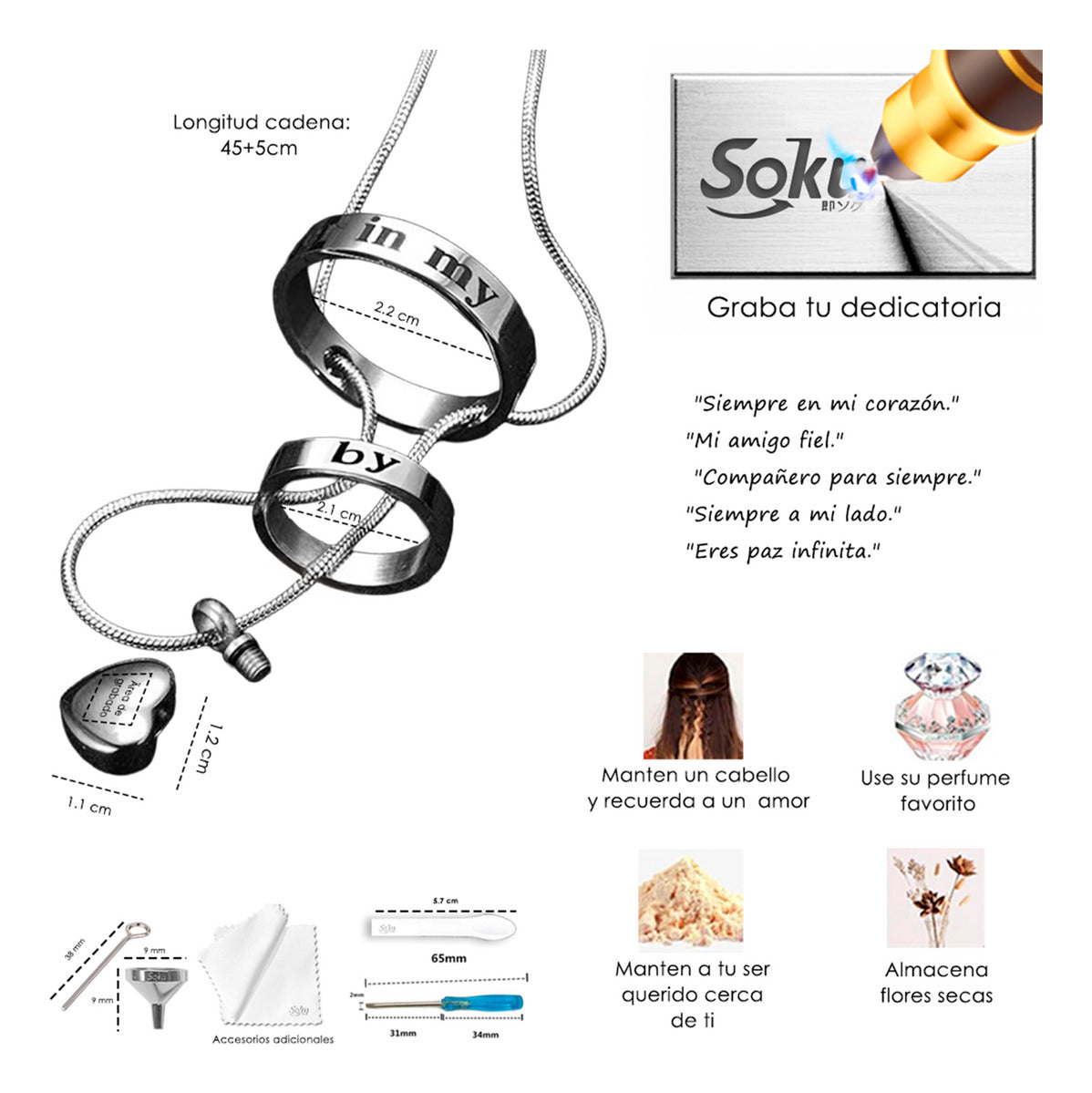 Soku Dije Corazón Anillo Eterno Relicario Ceniza Urna Inoxi