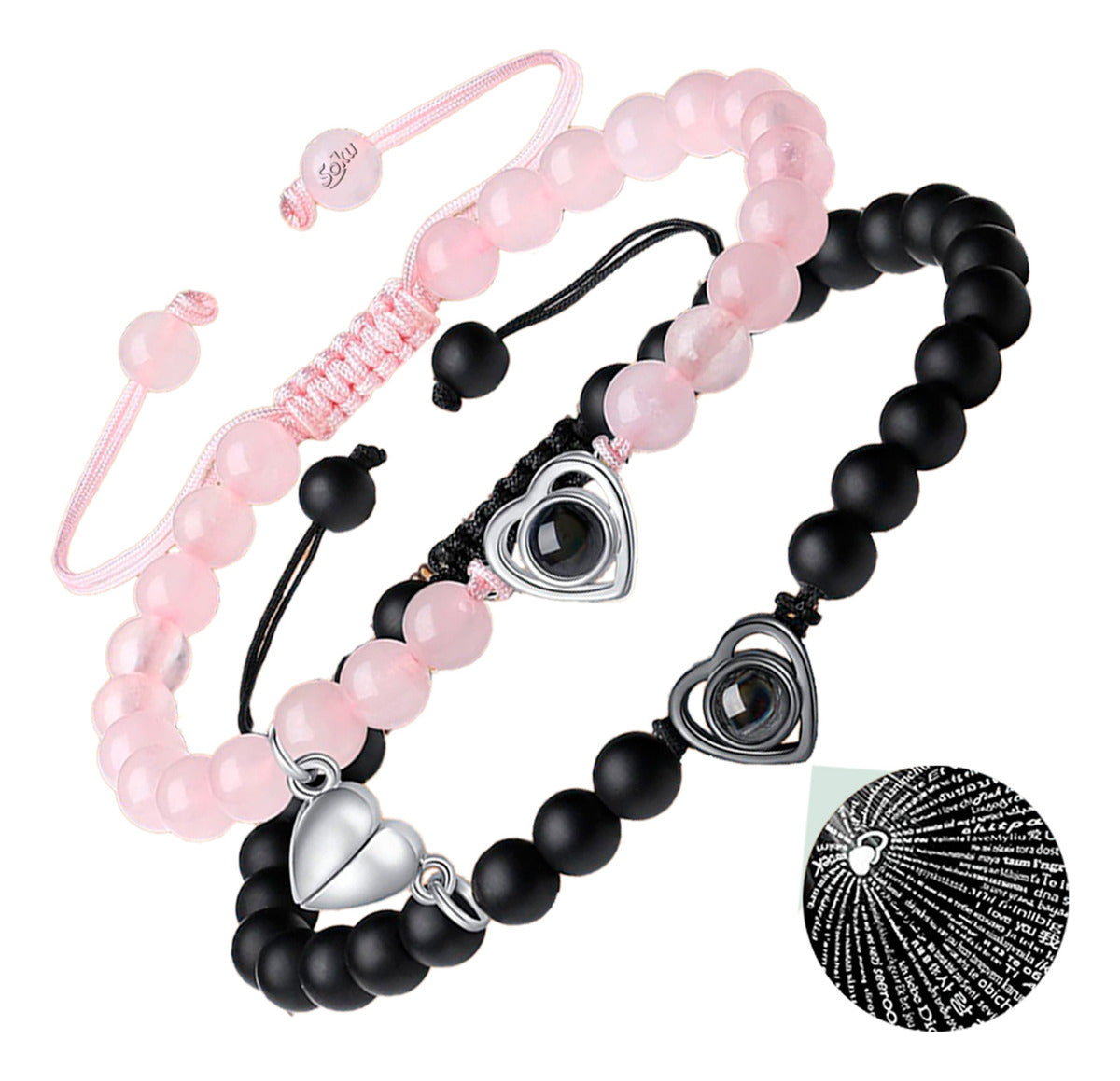 2 Pulseras Parejas Corazon Idioma Del Amor Eterno En Piedra