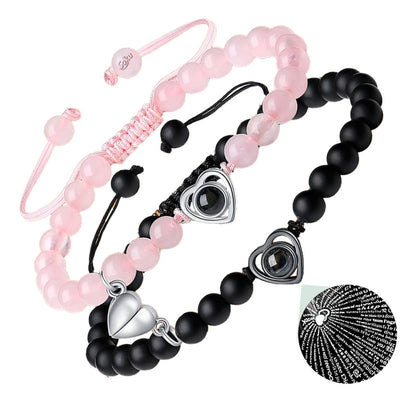 2 Pulseras Parejas Corazon Idioma Del Amor Eterno En Piedra