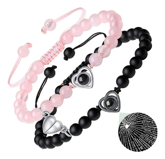2 Pulseras Parejas Corazon Idioma Del Amor Eterno En Piedra