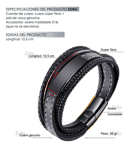 Soku Pulsera Personalizada Piel Acero Inoxidable Titanio