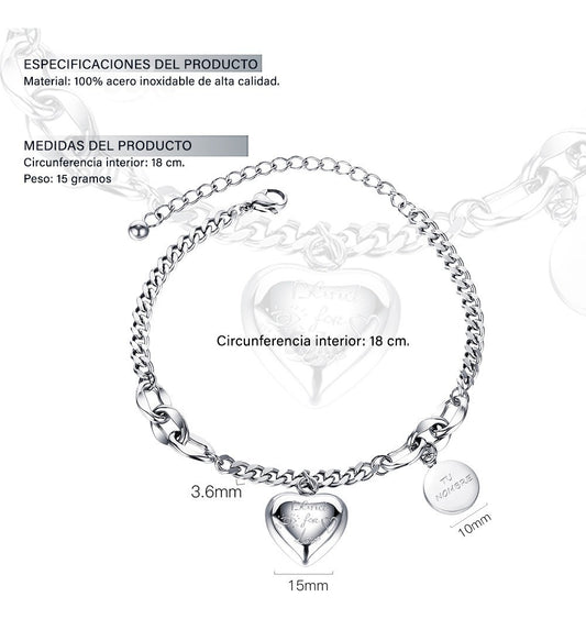 Pulsera Personalizada Grabado Corazon 3d Acero Titanio
