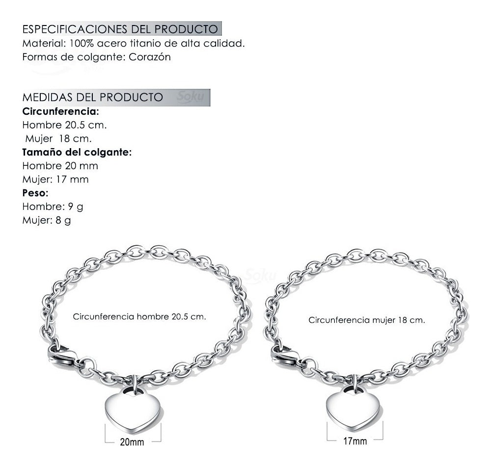 Pulseras Duo Personalizadas Grabado Parejas Acero Titanio