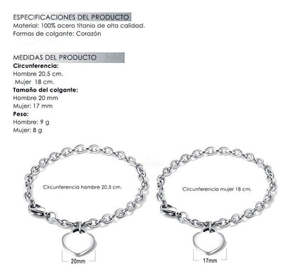 Pulseras Duo Personalizadas Grabado Parejas Acero Titanio