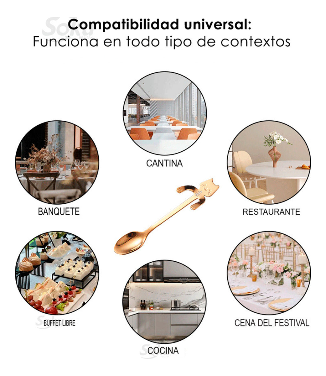 5x Soku Cuchara Personalizada Gato Postre Cafe Fiesta Té