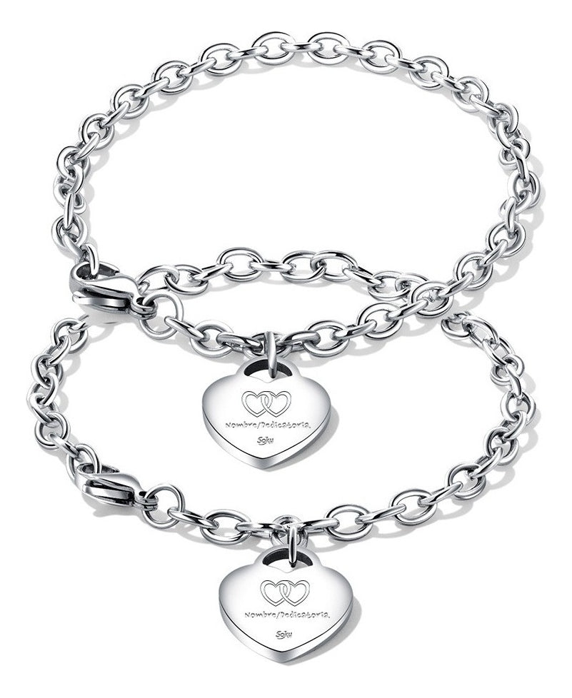 Pulseras Duo Personalizadas Grabado Parejas Acero Titanio