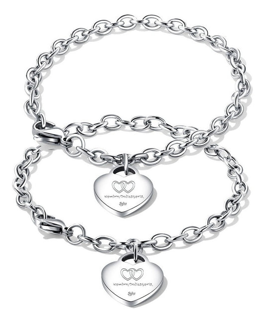 Pulseras Duo Personalizadas Grabado Parejas Acero Titanio