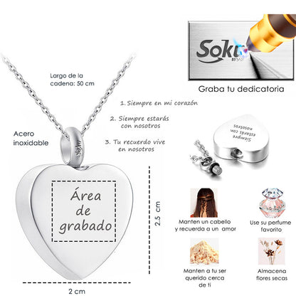 Soku Dije Collar Colgante Corazón Rosa Cenizas Relicario