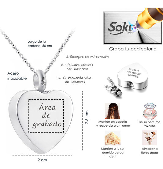 Soku Dije Collar Colgante Corazón Rosa Cenizas Relicario