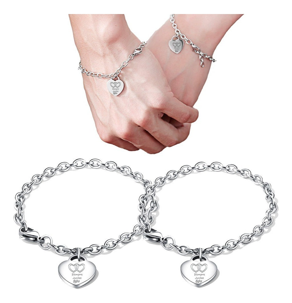 Pulseras Duo Personalizadas Grabado Parejas Acero Titanio