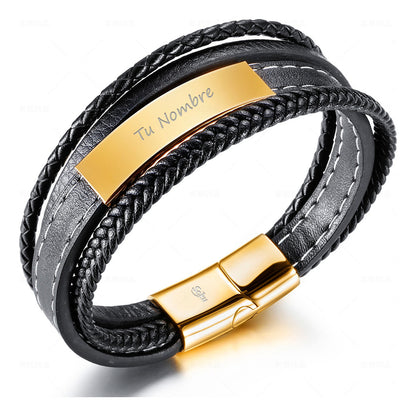 Soku Pulsera Personalizada Piel Acero Inoxidable Titanio
