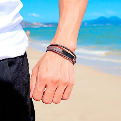 Pulsera Hombre Personalizada Grabado Vintage De Piel Titanio
