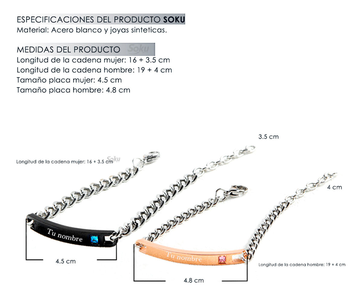 2 Pulseras Personalizada Parejas Acero Titanio De Por Vida
