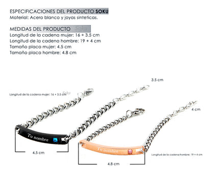 2 Pulseras Personalizada Parejas Acero Titanio De Por Vida