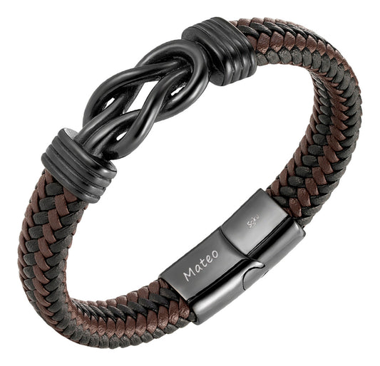 Soku Pulsera Cuero Genuino Personalizada Infinito Inoxidable