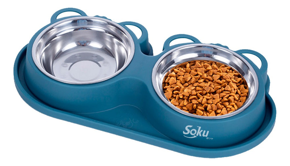 Tazon Doble Plato Para Perro Antiderrapante Acero Inoxidable